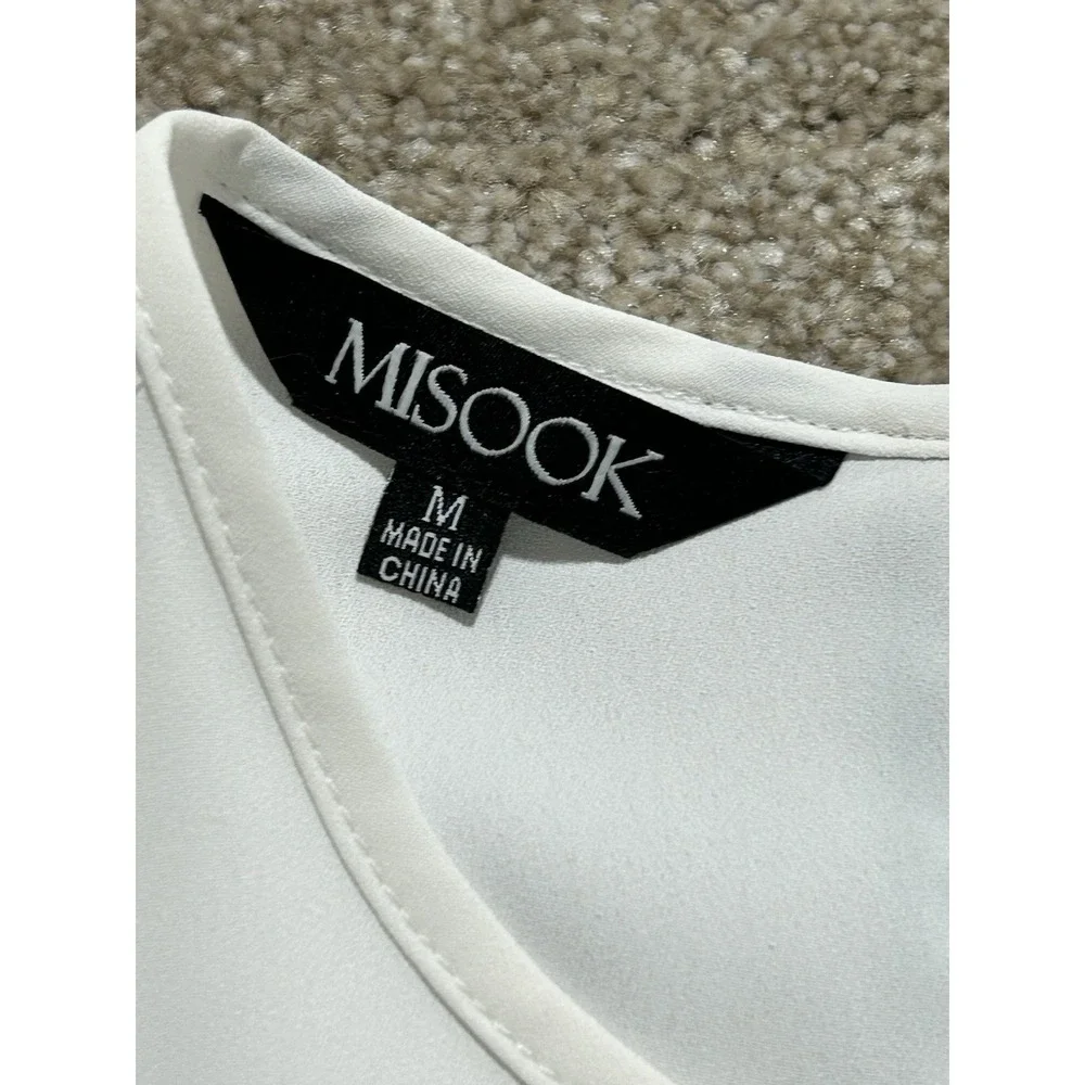 Misook Women's M Ribbon Trim Shell/Tank White Black